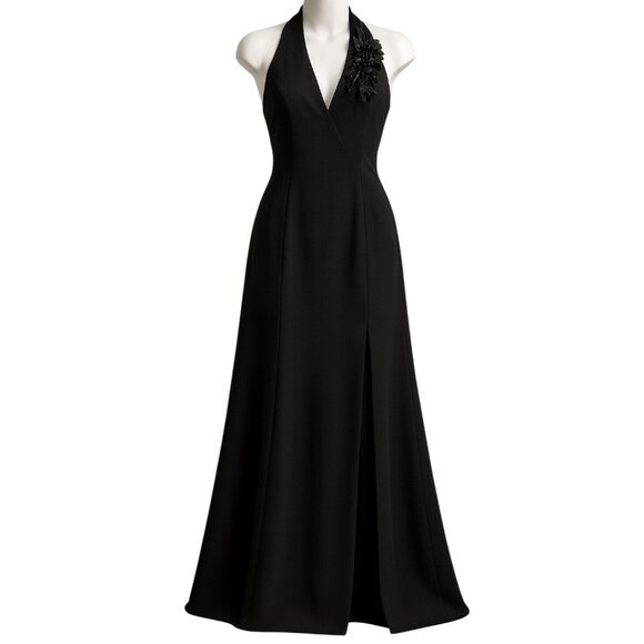 Miss Max Dresses & Skirts - Miss Max Black Halter Evening Gown with Floral Appliqué Size 44 L